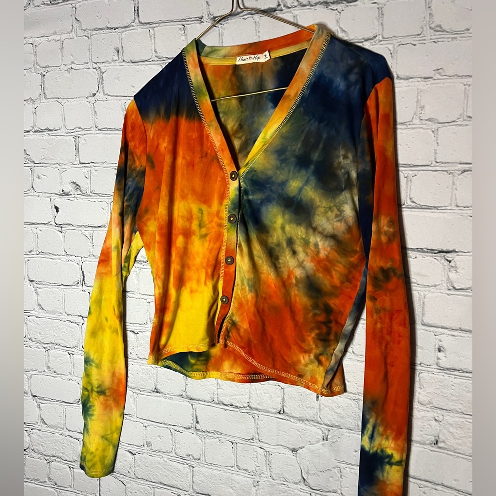 Heart & Hips Multicolor Tie-Dye Button Down Shirt